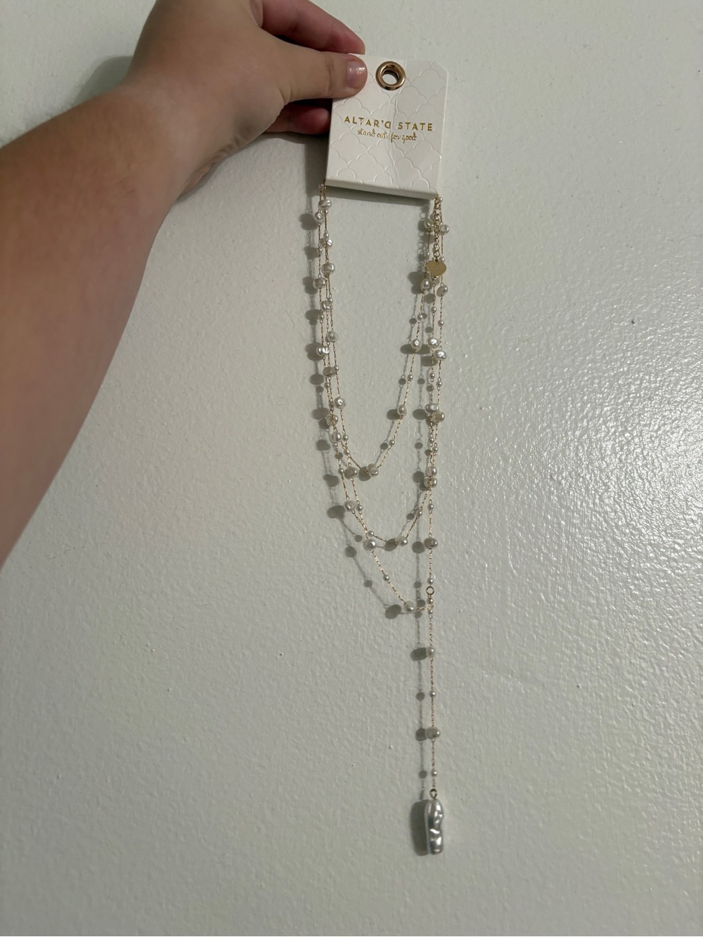 Altar'd State Gold Layered Beaded Necklace with Pendant
